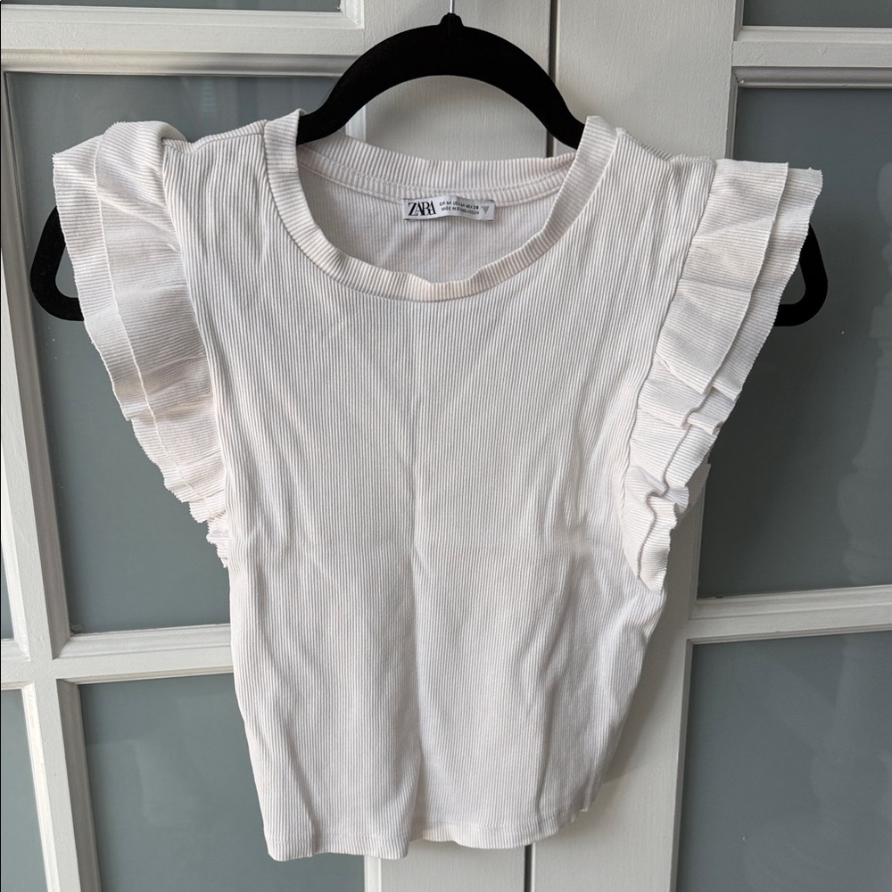 Zara Cream Ruffle Sleeve Crop Top